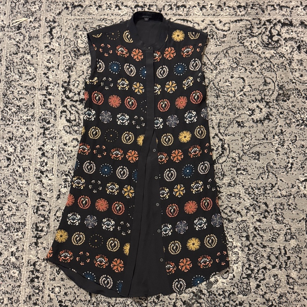 All Saints Black Silk mini dress/ tunic button down